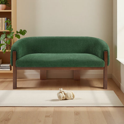 Causeuse Modern Boucle, canapé incurvé rembourré avec pieds en bois d'hévéa massif, canapé d'appoint compact de 63,25 po pour le salon, la chambre à coucher et les petits espaces