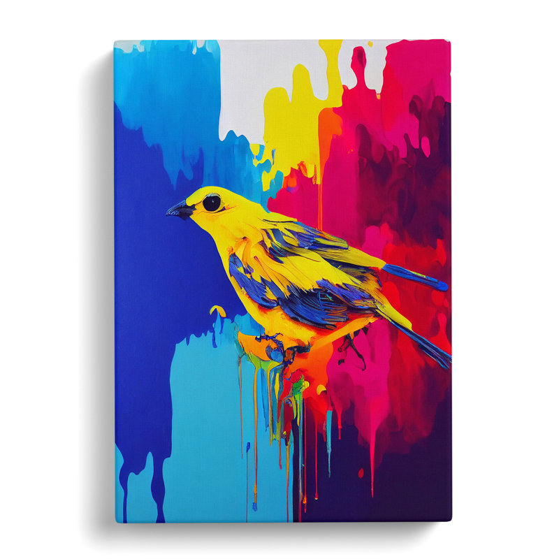 Bird Paint Drips No.1 - Wall Art, 76cm H x 50cm W x 3cm D, Wrapped Canvas, No Matte