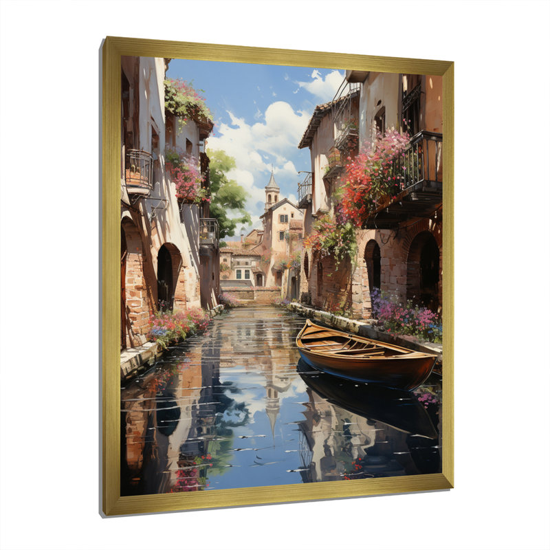 Reproduction d'art sur toile, "Canaux dramatiques hauts II - Beige Canal", Encadrement doré, H 32 po x l 24 po x P 1 po