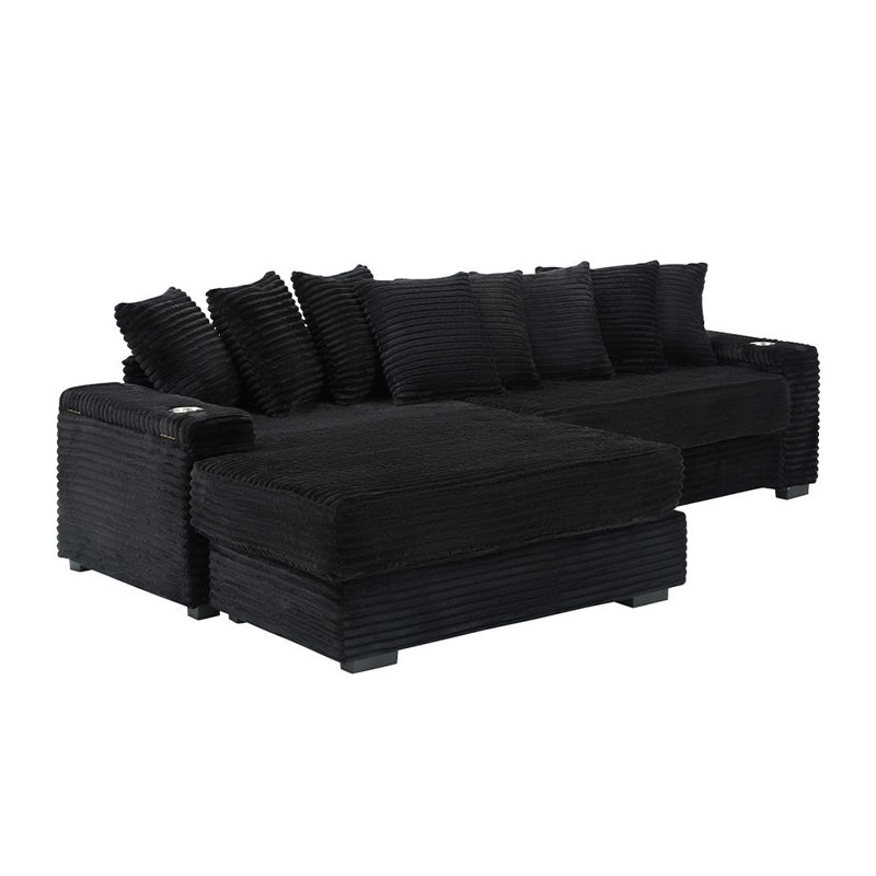 2 - Piece Upholstered Chaise Sectional, Black Corduroy