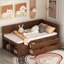 Lit de jour simple avec rangement en MDF et en pin Tablettes - Aucun sommier requis, noyer