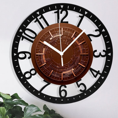 10" Round Iron Wall Clock with Silent Quartz Movement, Arabic Numerals, UV-Printed Design