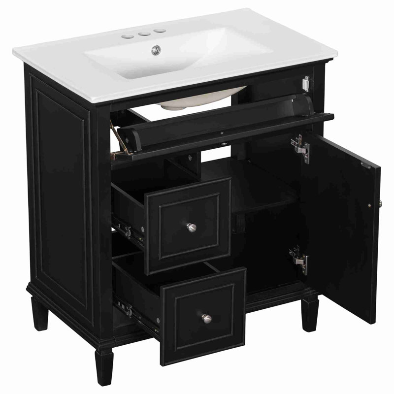 Meuble-lavabo de salle de bain avec tiroir rabattable, Noir
