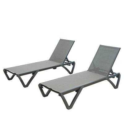 Patio Chaise Lounge Outdoor Aluminum Polypropylene Chair With Adjustable Backrest, Poolside Sunbathing Chair For Beach,Yard,Balcony (2 Lounge Chairs)