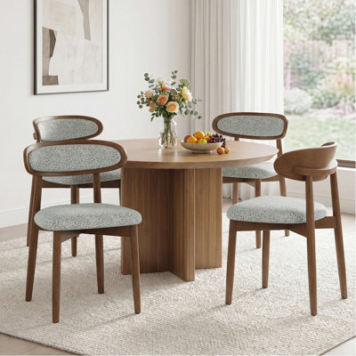 Upholstered Dining Chairs with Curved Back and Natural Solid-Wood Legs (Set of 4)
