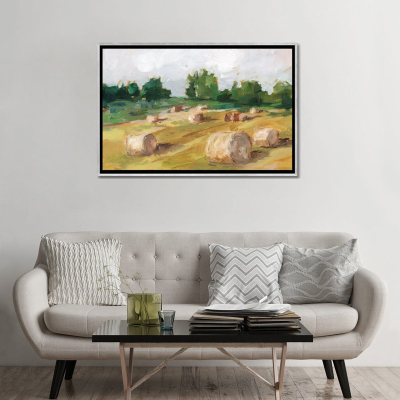 "Hay Field I" par Ethan Harper, reproduction d’art, Toile avec cadre argenté, H 32 po x l 48 po x 1,5 po, Pas de tapis