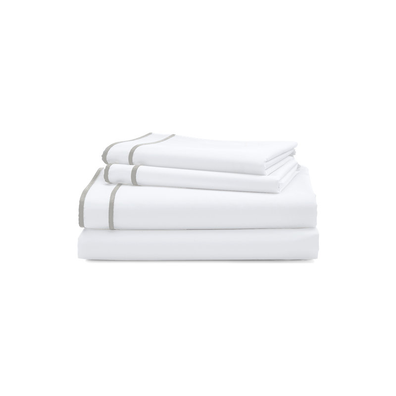 Spencer Border Sheet Set Grey, White/Gray, California King Sheet Set with 2 Pillowcases