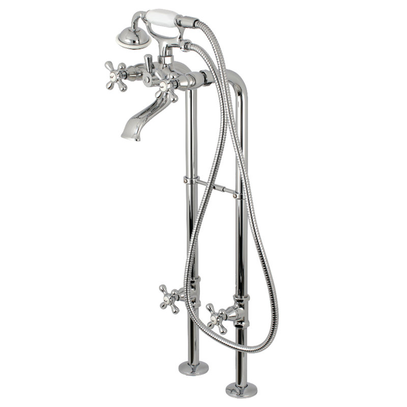 Kingston Brass Kingston Three-Handle 2-Hole Freestanding Tub Faucet with Supply Line and Stop Valve, Polished Chrome