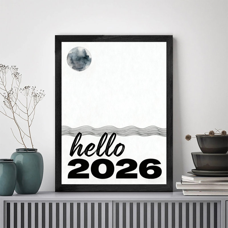 Art encadré noir, bonne année, bonjour 2026, impressions murales de style rétro, H 17 po x l 13 po
