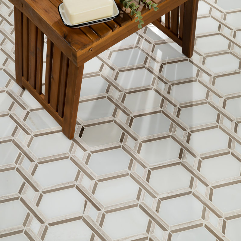 Crown Lattice Geometric 12 in. x 13 in. Polished Marble Mosaic Floor and Wall Tile