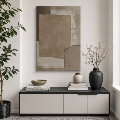 «Neutral Earth Tone», reproduction d'art sur toile abstraite - décor moderne minimaliste pour le salon ou le bureau