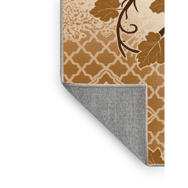 Machine Washable Orlandra Grapevine Global Inspired Moroccan Rug in Beige – Beige Binding, 7' Round