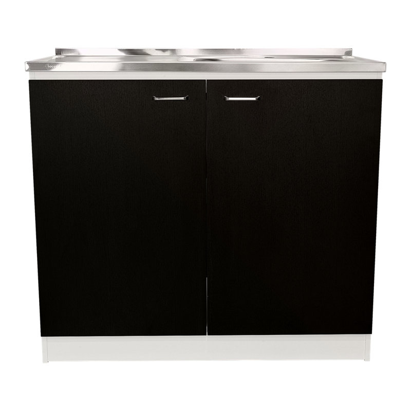 Évier utilitaire avec armoire, porte double, une tablette, Blanc/Noir, Petit étalement