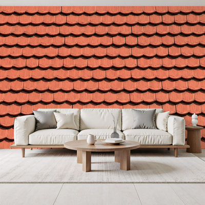 Peel and Stick Wallpaper Red roof tiles Wall Murals 100"H x 144"W Removable PVC Wall Paper Self-Adhesive Wall Paintings Art Decor for Kids Bedroom Living Room Nursery Office