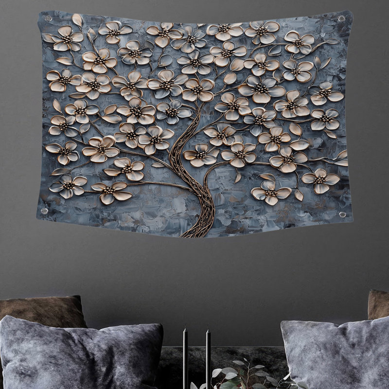 Tapisserie murale fleurs en métal - sculpture murale, H 50 po x l 60 po