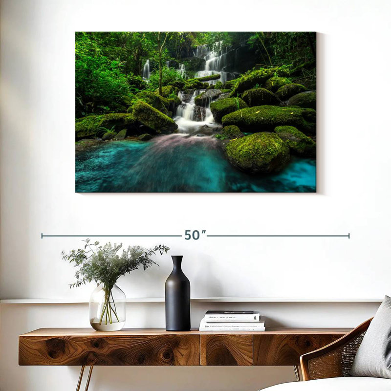 Forest Waterfall Scene, 26" H x 39" W