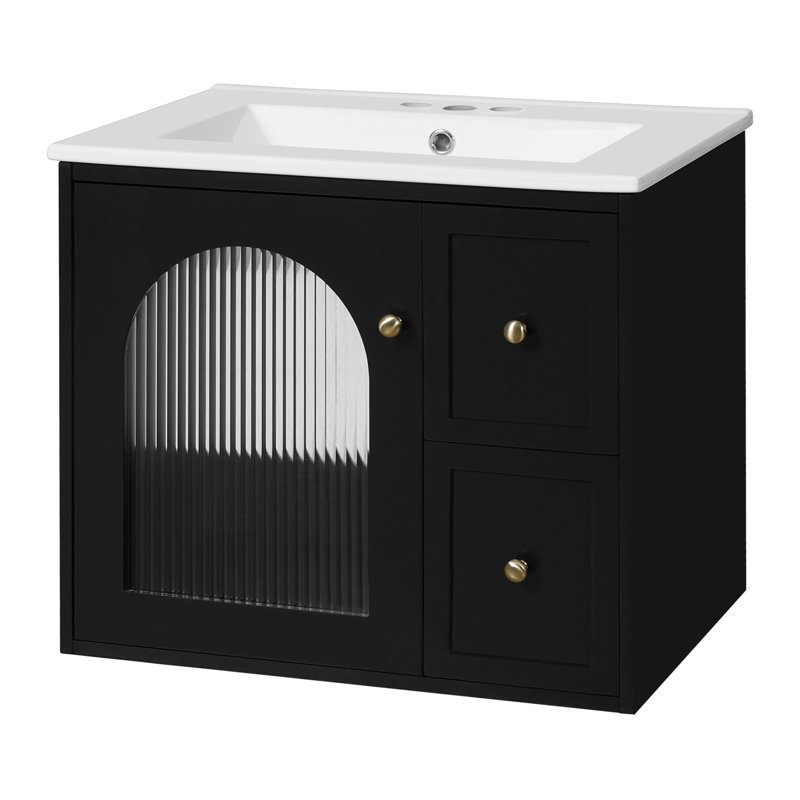 Ensemble de meuble-lavabo mural pour petit espace, Noir