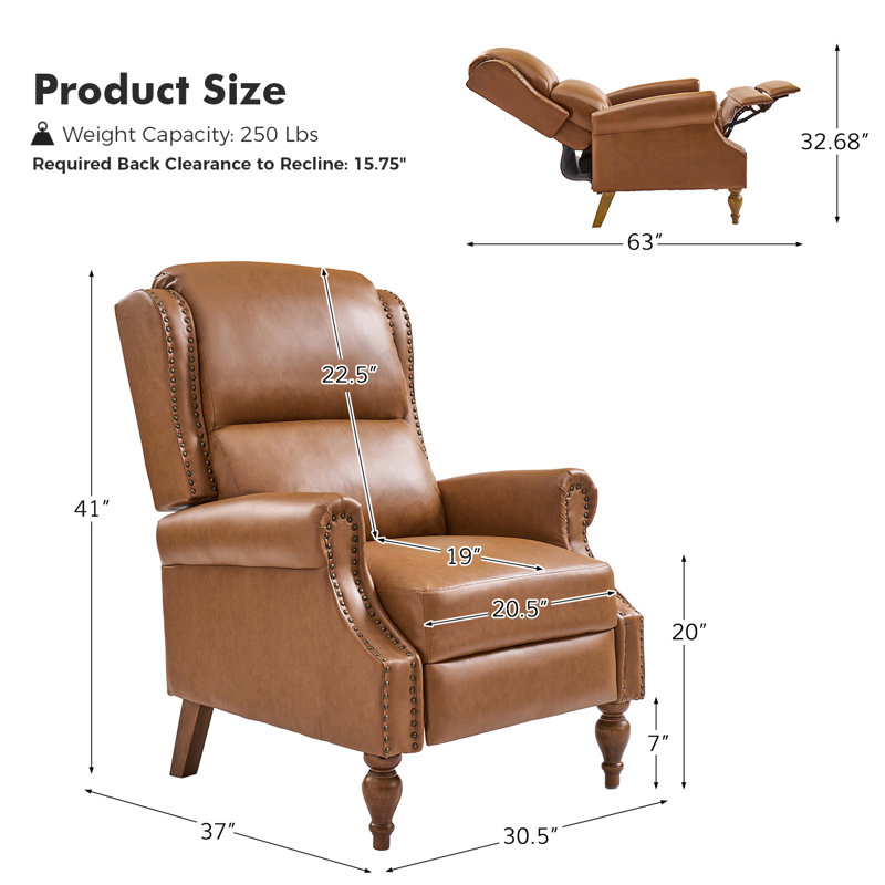 Deondria 37" W Faux Leather Push-Back Recliner, Camel