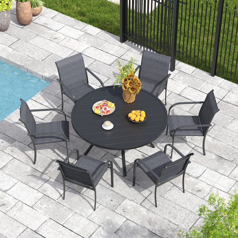 Ensemble repas extérieur pour 6 personnes, Noir/gris