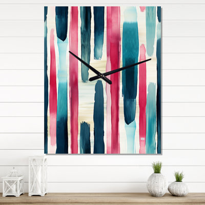 Motif rayé bleu et rose - Horloge murale moderne surdimensionnée