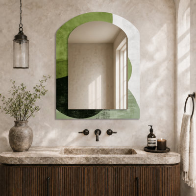 Abstract Oversized Wall Mirror – Green Minimalism with Simple Shapes of Black I, Metal Print