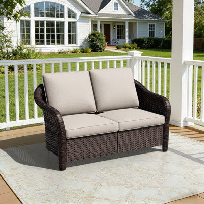 Outdoor Patio Wicker Loveseat With Cushions