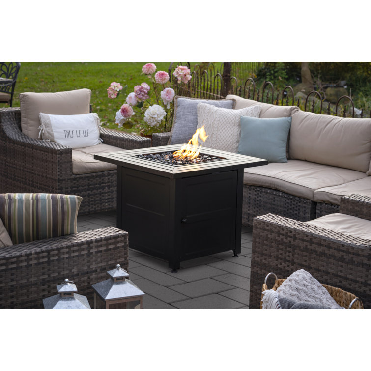 Endless Summer, 30" Square LP Gas Outdoor Fire Pit with Modern Steel Mantel