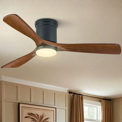 52" Smart Flush Mount Ceiling Fan with Light, 3CCT, Reversible Motor, Remote Control, APP&Voice Control, and Solid Wood Blades