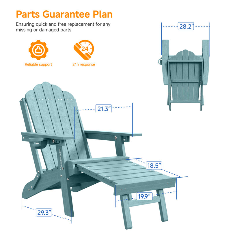 Ensemble de 4 chaises Adirondack pliantes en PEHD avec repose-pieds rétractable, chaises de patio réglables toutes saisons à 3 positions