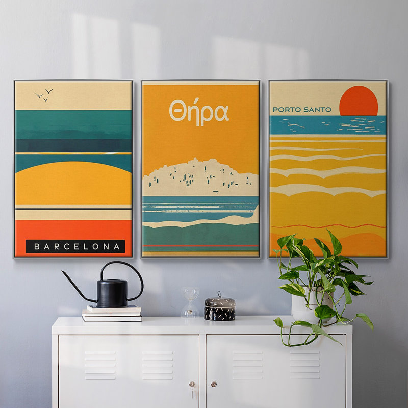 " Summer Abroad I " 3 - Pieces, H 36 po x l 72 po x P 2 po, Argent
