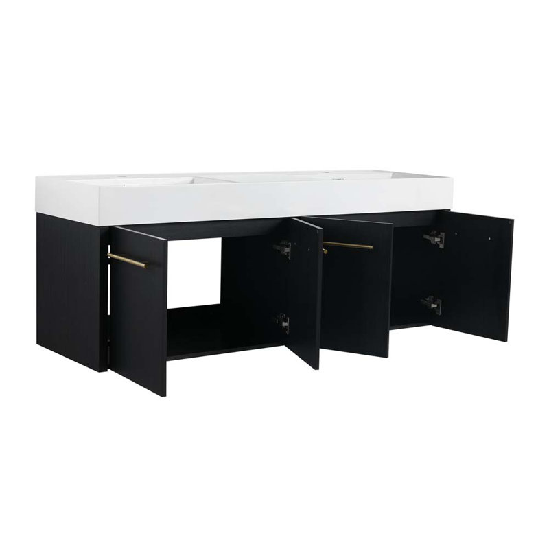 Meuble-lavabo double 59,1 po avec plateau en résine Anasofia