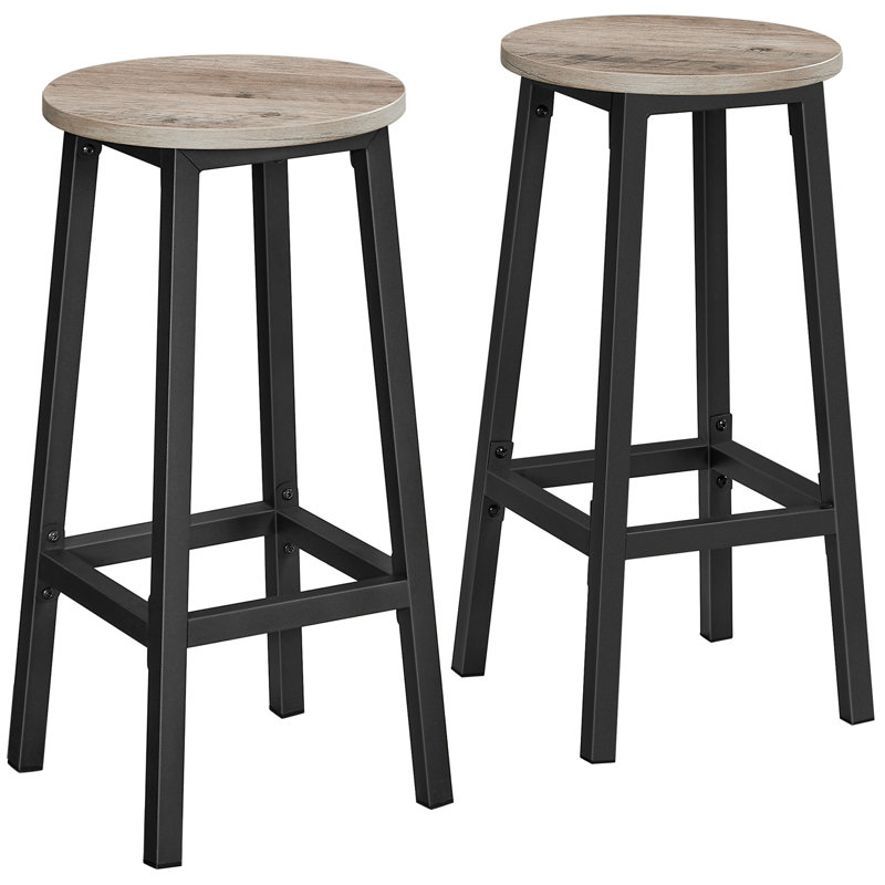 Bar Stool with Metal Frame and Footrest, Grey