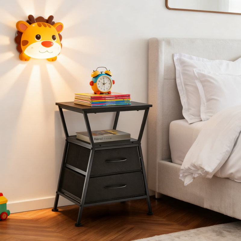 Table de chevet moderne avec 2 tiroirs en tissu à fermeture en douceur, table de chevet trapézoïdale robuste avec rangement pour le salon et la chambre à coucher