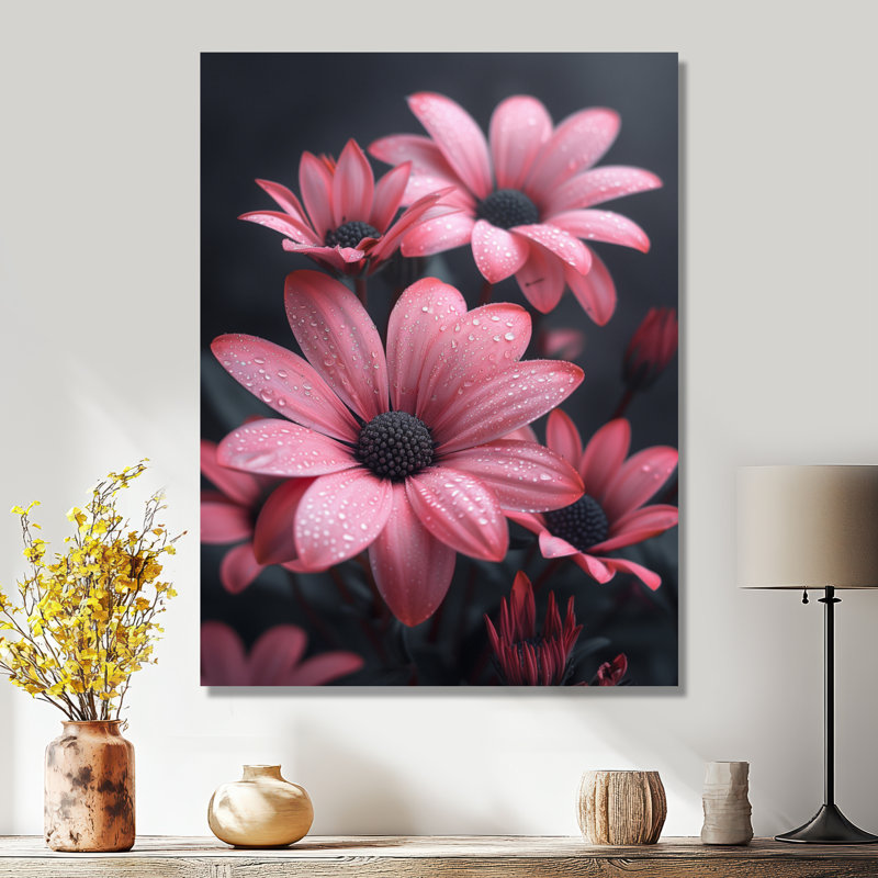 Monochromes roses et noirs marguerites photo II - marguerites, impression d'art mural, Toile tendue