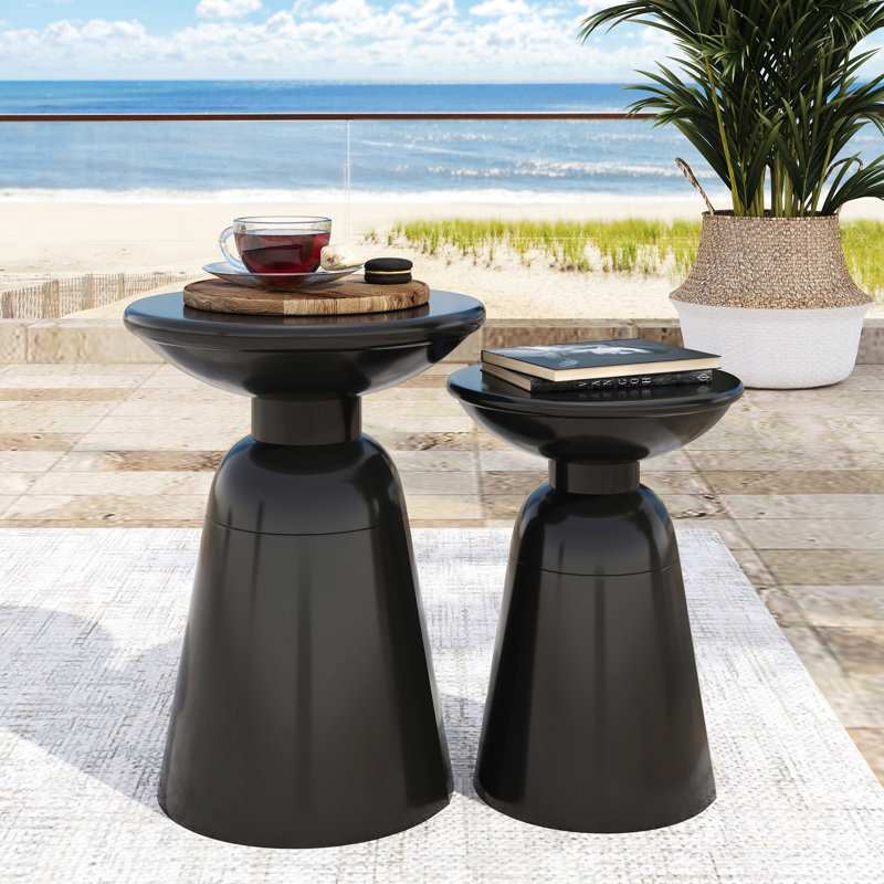 Outdoor Metal Side Table - Sleek Design, Powder-coated End Tables Flared, Black