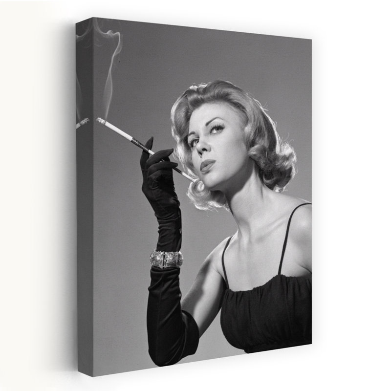 1960S Sexy Sultry Woman In Black Evening Dress Long Black Gloves Bracelet Smoking Cigarette In Long Cigarette Holder Classic Elegant Retro Portrait... 