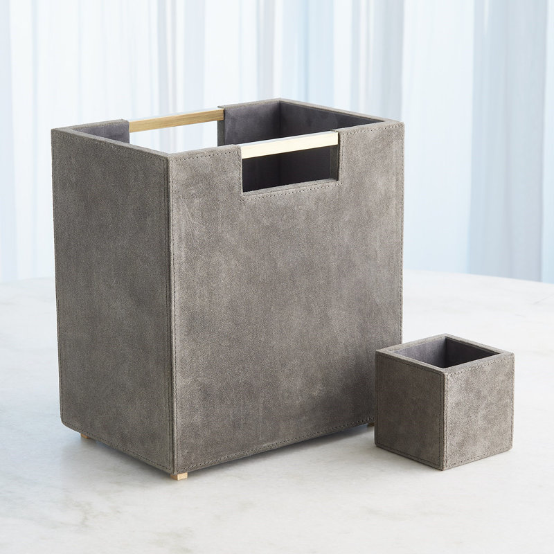 Posh Pencil Cup-Parchment Suede, Gray