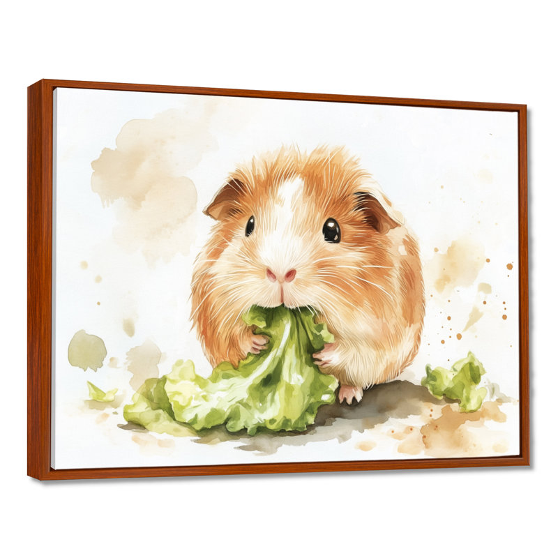 Décoration murale sur toile avec cochon d'Inde, H 12 po x l 20 po, Brown Floater Framed