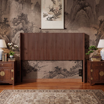 Tête de lit autoportante Mid-Century à nervures verticales, tête de lit à panneau cannelé avec supports de fixation en métal réglables, compatible avec les grands lits simples, tête de lit seulement, cadre de lit et matelas non inclus, brun, grand