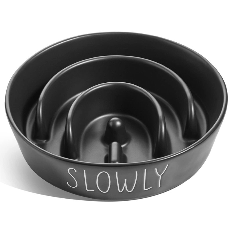 Black Ceramic 1.5 Cups Slow Feeder Dog Bowl