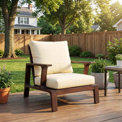 Méridienne d'extérieur en bois 27,6 pouces, structure brun foncé avec coussin beige, siège de loisirs pour patio, jardin et balcon