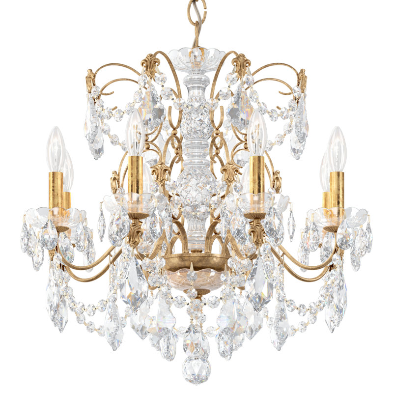 Century 8 - Light Candle Style Chandelier, French Gold, Heritage Handcut Crystal Clear