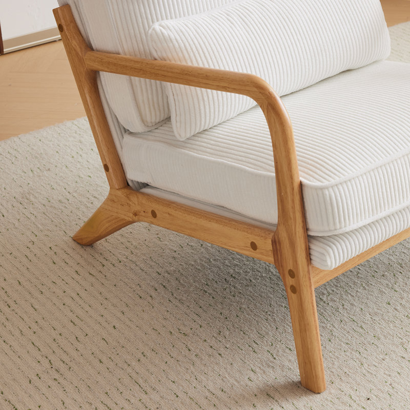 Fauteuils rembourrés en bois massif Lemley, Velours côtelé blanc