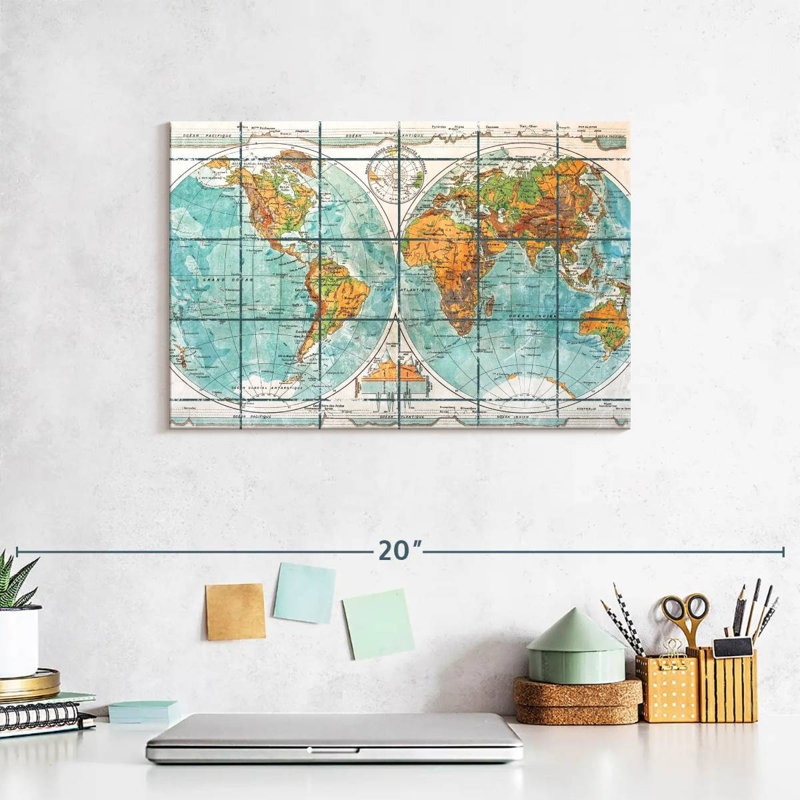 Globe terrestre carte du monde sur toile, H 8 po x l 12 po x P 1 po