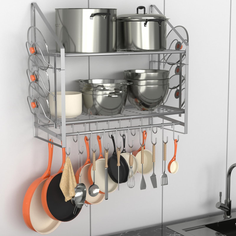 28 Inch Pot Rack Wall Mounted, Silver