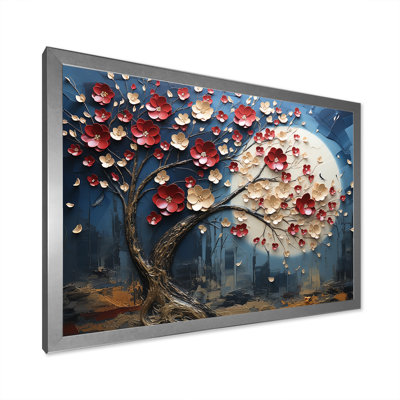 Red And Gold Flower Tree Moonlight Beauty I - Tree Wall Art