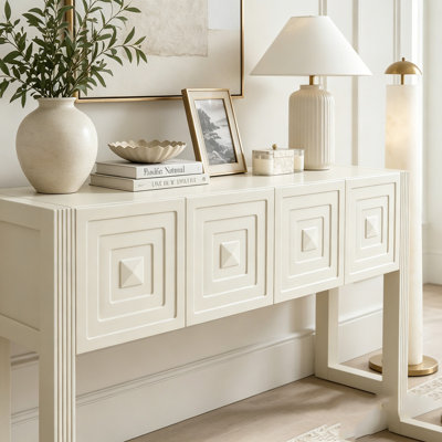 Carved Console Table with 3 Soft-Close Drawers