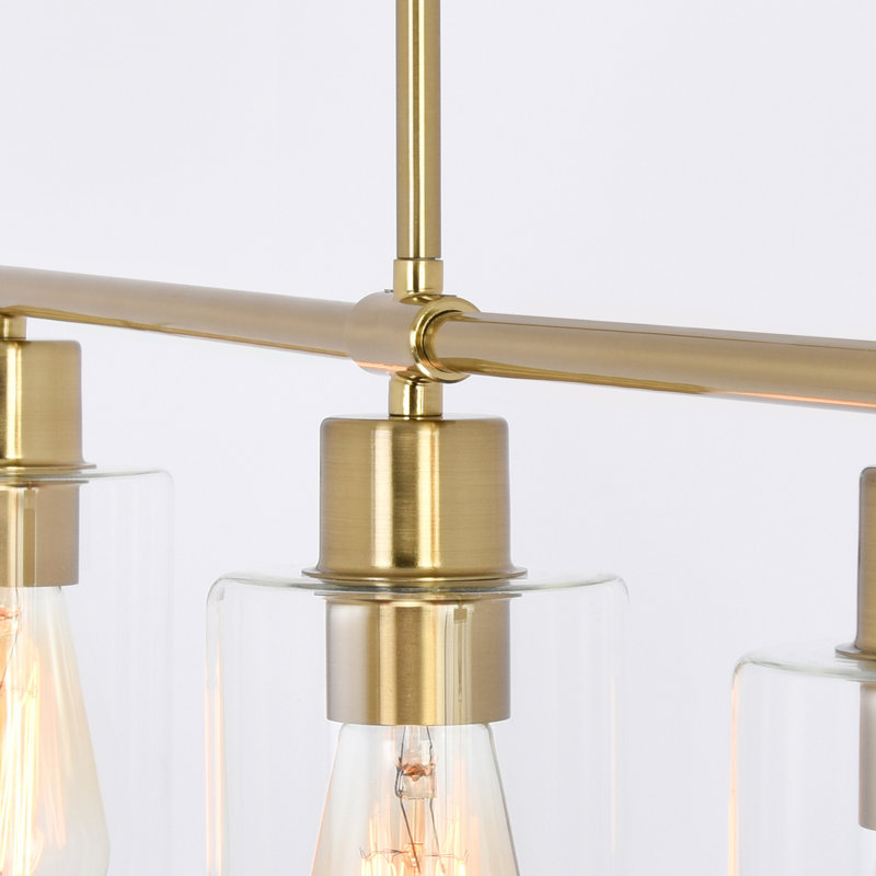 Lustre linéaire moderne à 4 lumières avec abat-jour en verre transparent 43,7 po Delmo, Or