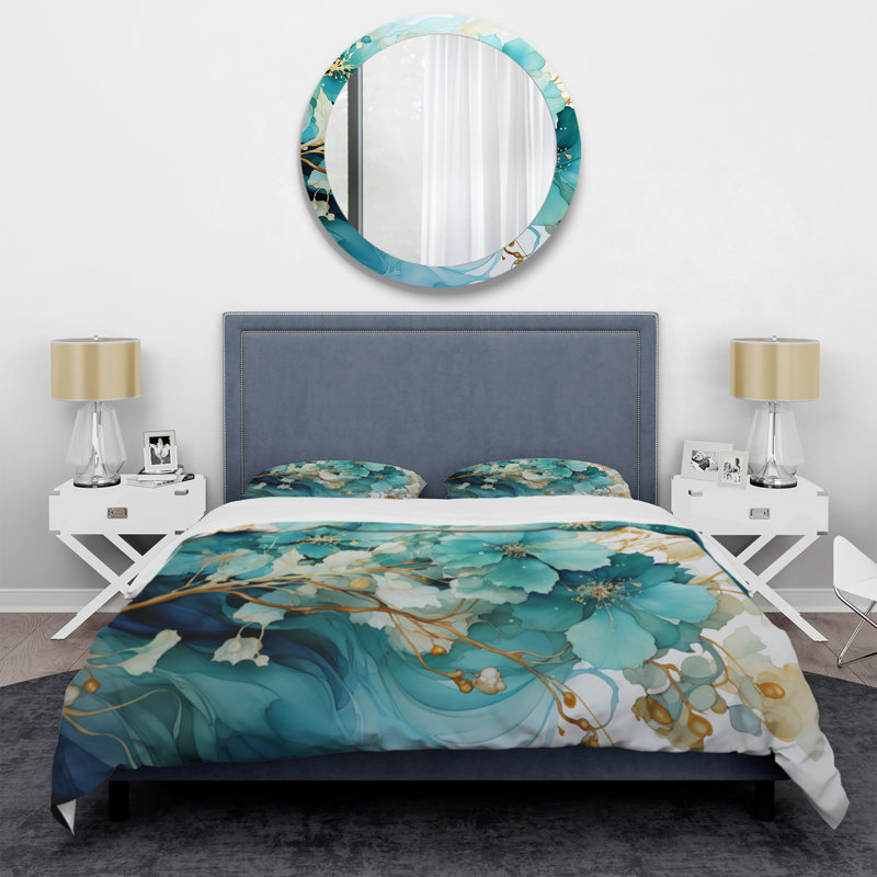 Ensemble de housse de couette Fractal Mystic Mirage I bleu sarcelle - Polyester microfibre
