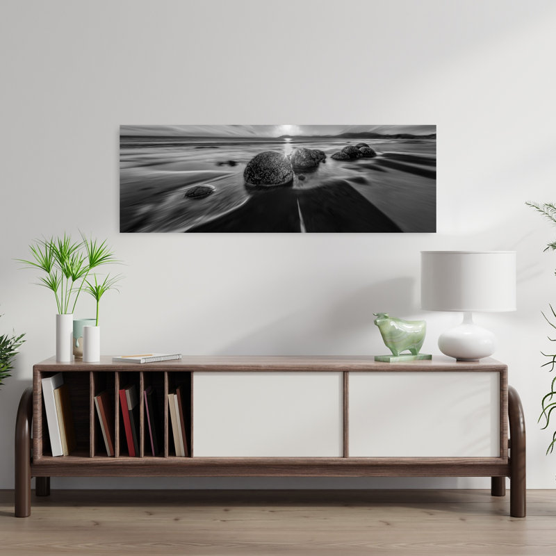 Sunrise Beach Rocks, art dramatique minimaliste côtier serein, H 12 po x l 36 po
